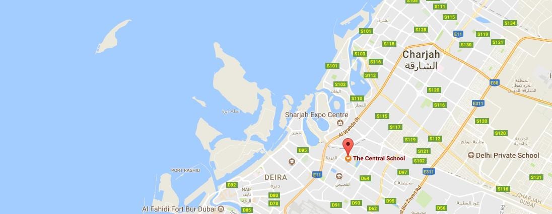 kort af central skóla Dubai