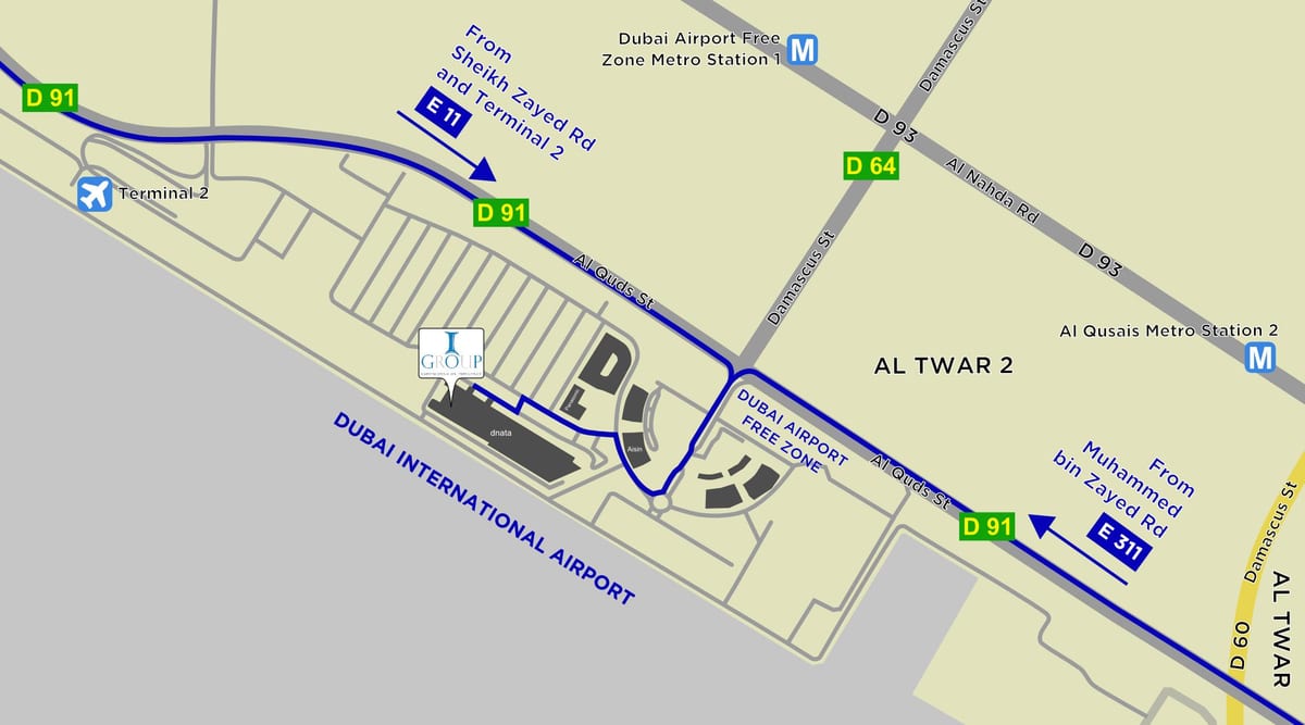 kort af Dubai flugvöllur frjáls svæði