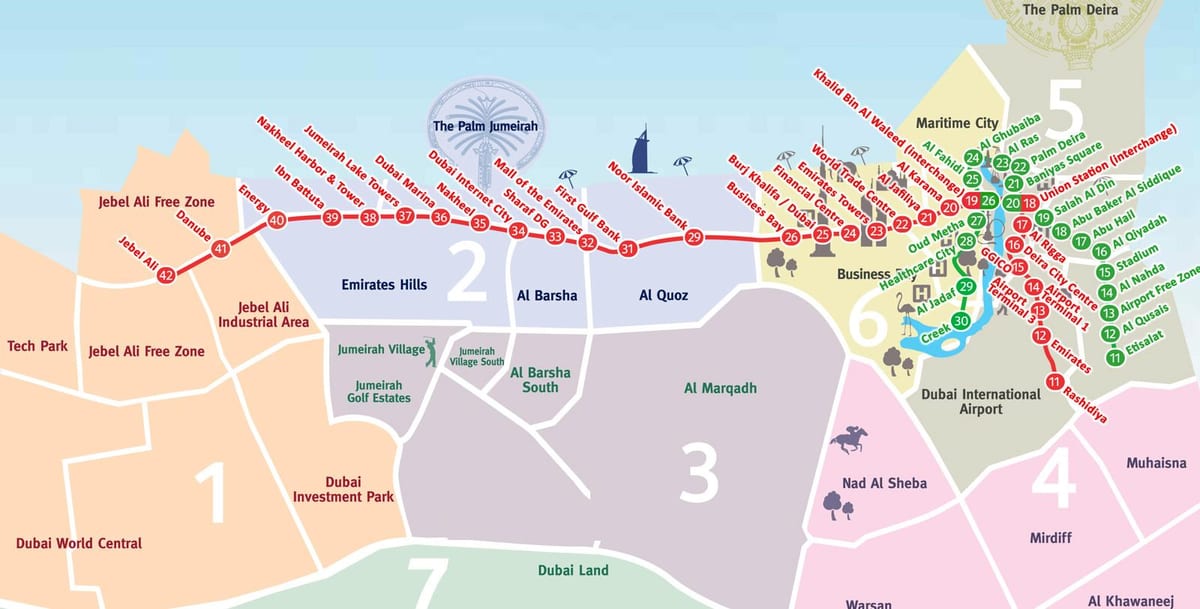 kort af Dubai hverfum