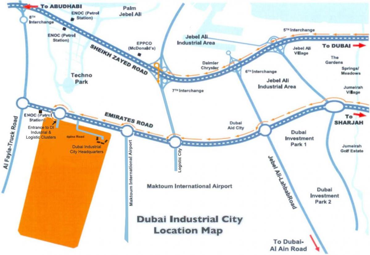 kort af Dubai iðnaðarborg