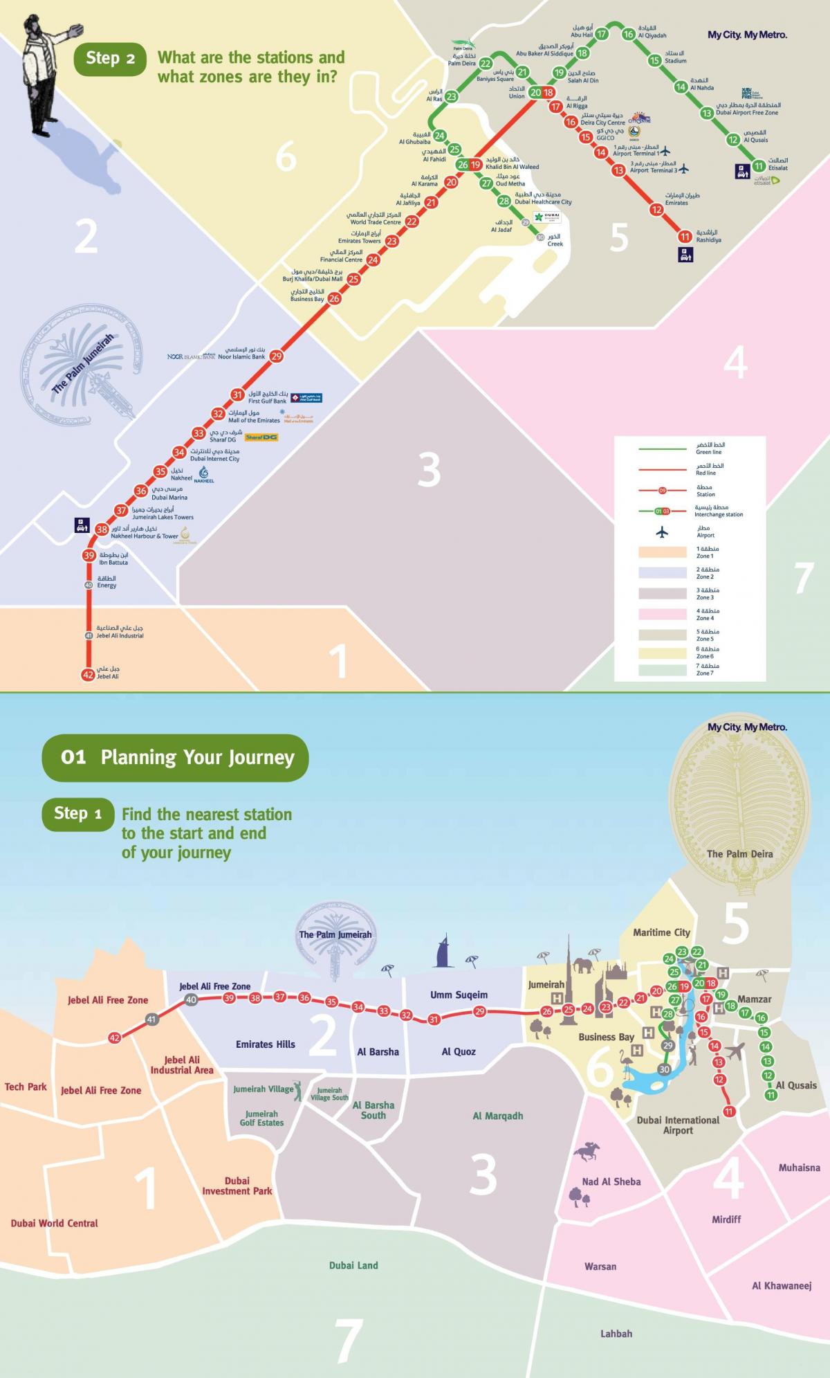 Dubai rauða línu metro kort