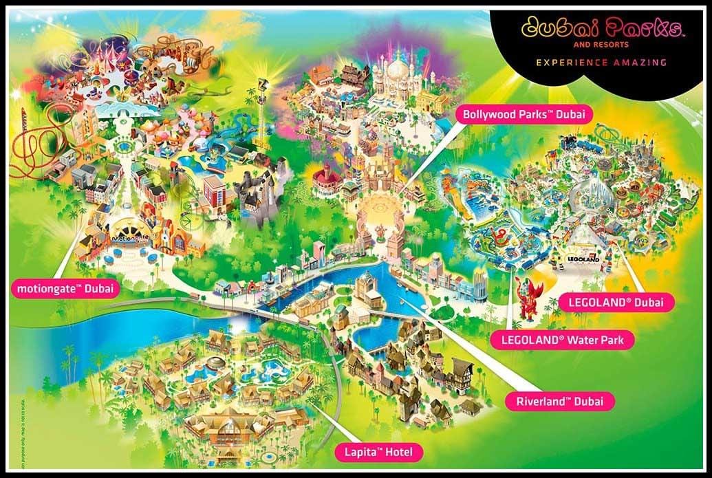 Dubai parks og úrræði staðsetningu kort