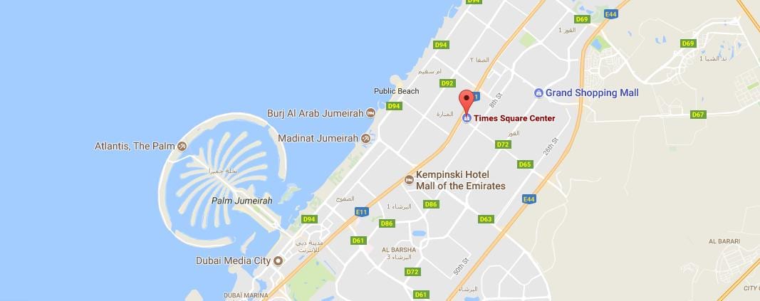 kort af Times Square Miðju Dubai