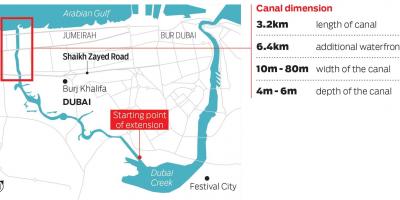 Kort af Dubai canal