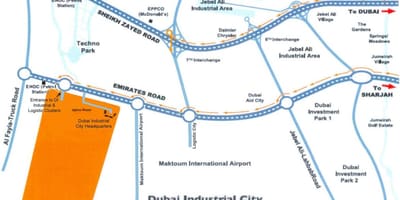 Kort af Dubai iðnaðarborg