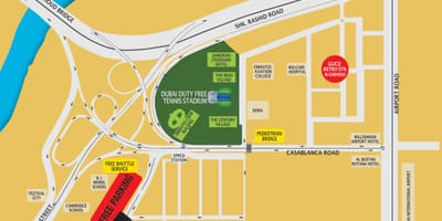 Dubai tollfrjálsa tennis völlinn staðsetningu kort