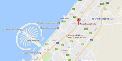 Kort af Times Square Miðju Dubai